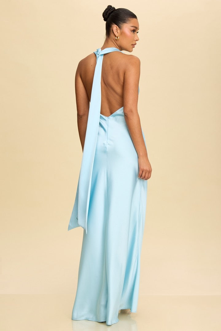 Vestido Largo Solid Satin Halter Maxi