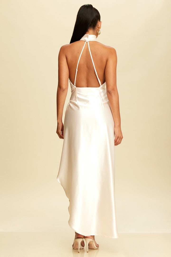 Vestido Largo Mock Neck Wrap Skirt Dress