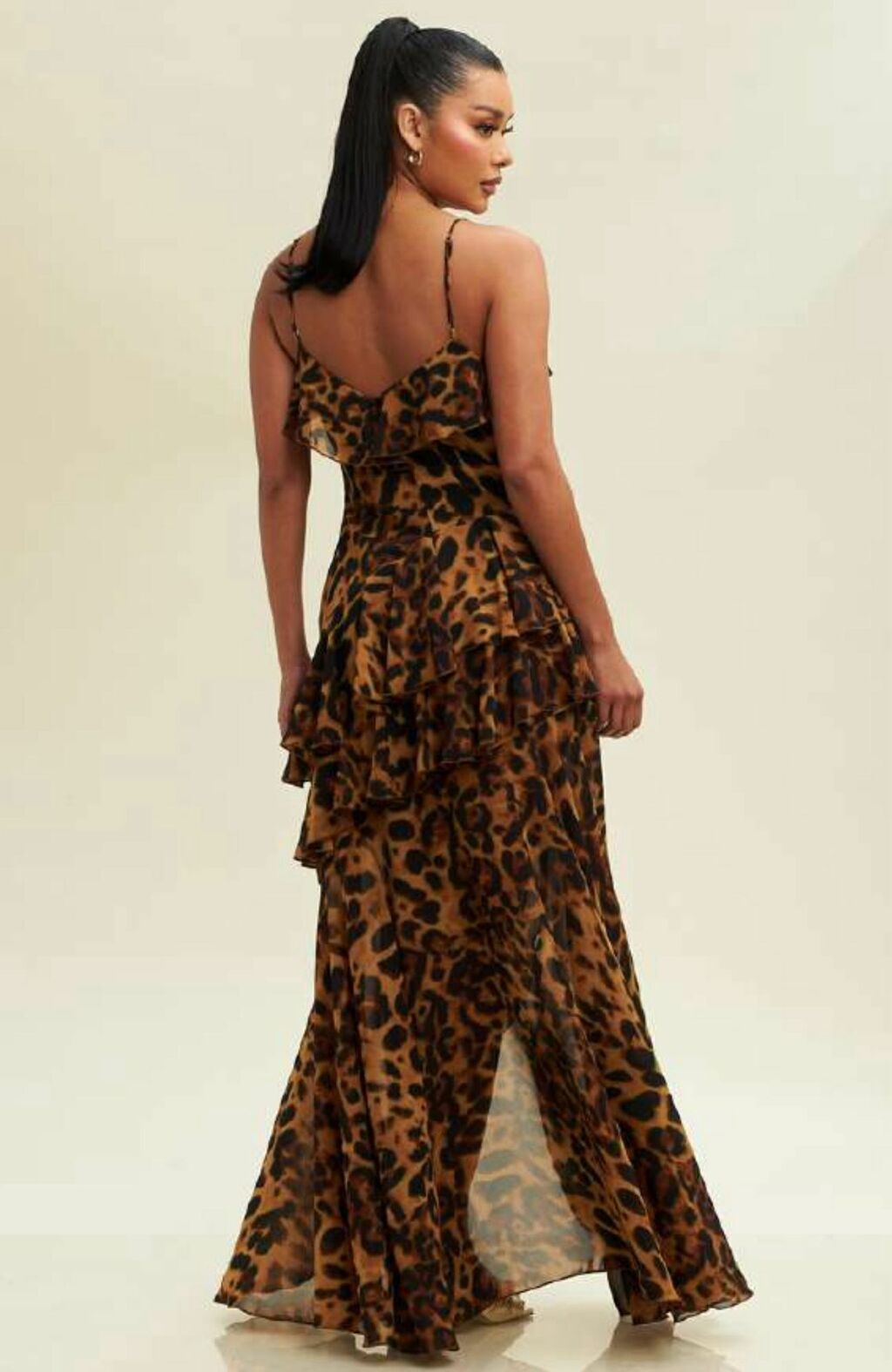 Vestido Largo Leopard Chiffon Layers Dress